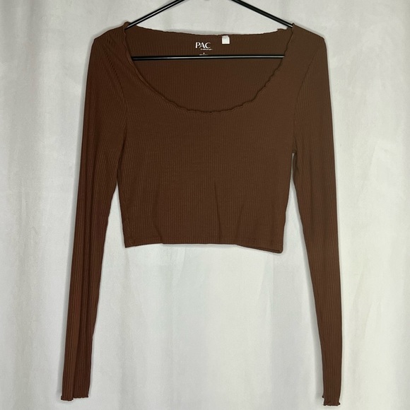 PacSun Tops - PacSun Ribbed Long Sleeve Crop Top Brown Size Small